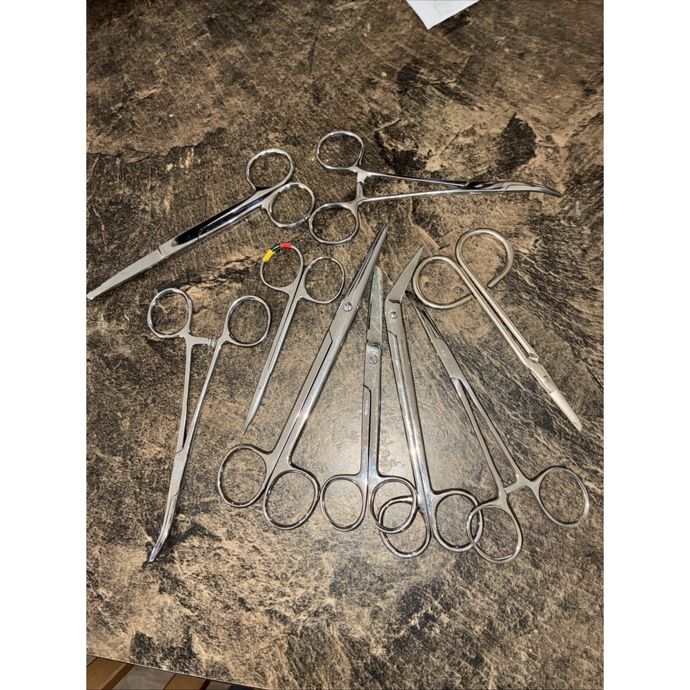 Collection Of 9 Forceps And Scissors Made in Pakistan Stainless Steel